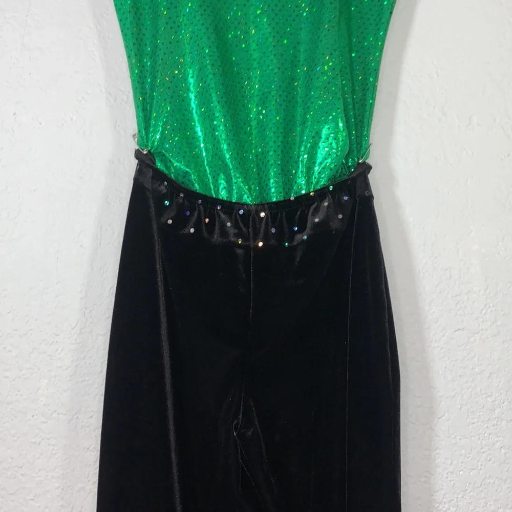 A Wish Come True Yeah! Green Black Leotard Pant Dance Costume Set Girls LC 12-14